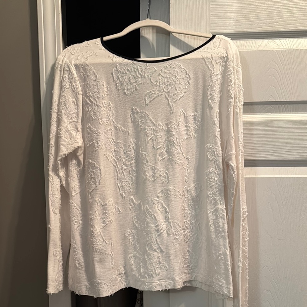 LOFT White Blouse with Textured Front and Long Sleeves